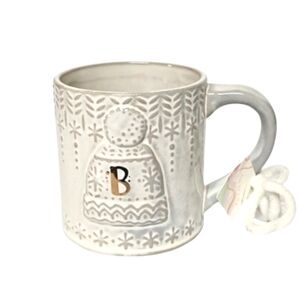 Anthropologie Christmas gift snowflakes mitten ceramic mug  initial B